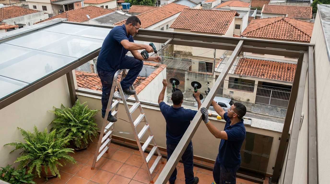 Cobertura de vidro em terraço com telhados em Belo Horizonte-MG
