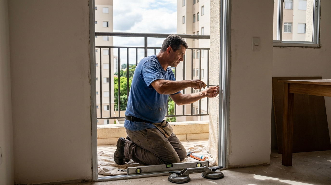 Janela de vidro em apartamento alto em Belo Horizonte-MG